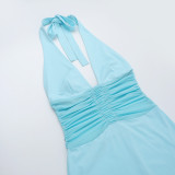 Solid Color Mesh Backless Maxi Dress FL-JY25042PFO