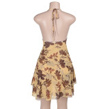 Pocket Neck Halter Backless Printed Dress FL-YJ25031MHO