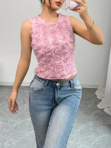 Solid Color Sleeveless Flower Tops ANDF-2507