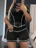 Short Sleeve Zipper Yoga Short Two Piece Set GBGF-5070