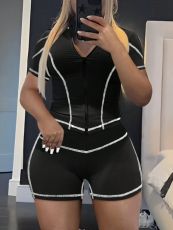 Short Sleeve Zipper Yoga Short Two Piece Set GBGF-5070
