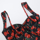 Cherry Print Halter Mini Dress FL-XY24644PFO