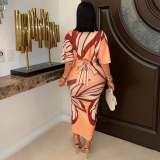 Print V Neck Short Sleeve Split Maxi Dress GDIM-2513