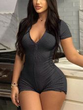 Solid Color Zipper Yoga Romper GBGF-5067