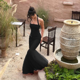 Halterneck Backless Fishtail Patchwork Gown Dress FL-YJ25066MHO