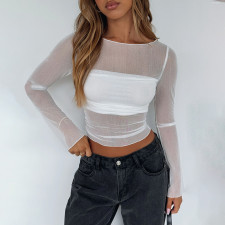 Mesh See Through Long Sleeve T Shirt FL-JY25034DGO