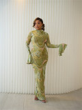 Mesh See Through Flare Sleeve Maxi Dress YWXS-XS-L45412
