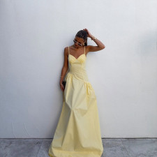 Solid Color Sling Slim Maxi Dress FL-YJ25087PFO