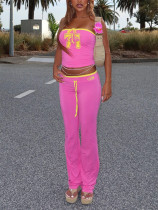 Contrast Color Print Wrap Chest Pants Suit YWXS-XS-XS5417