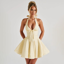 Deep V Neck Backless Mini Dress FL-YL25025MHO