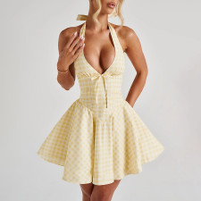 Deep V Neck Backless Mini Dress FL-YL25025MHO