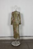 Mesh See Through Flare Sleeve Maxi Dress YWXS-XS-L45412