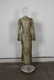 Mesh See Through Flare Sleeve Maxi Dress YWXS-XS-L45412