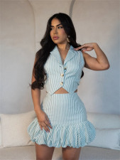 V-neck Striped Single-breasted Vest Skirt Suit YWXS-XS-L45607