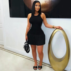 Sleevleless O Neck Pleated Mini Dress CYA-901755