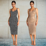 Backless Hot Drill Sling Midi Dress BY-7219