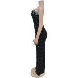 Tube Tops Bubble Bead Split Backless Maxi Dress  BY-7218