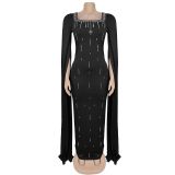 Cape Sleeve Rhinestone Split Dress BY-7259