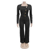 Solid Color Long Sleeve Jumpsuit BY-7201