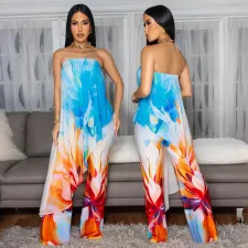 Print Tube Tops Irregular Tops And Pants Suit CYA-901828