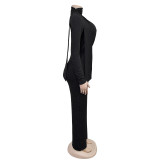 Long Sleeve Deep V Neck Hot Drill Jumpsuit BY-7213