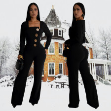 Solid Color Long Sleeve Jumpsuit BY-7201