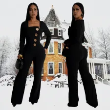 Solid Color Long Sleeve Jumpsuit BY-7201