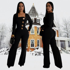 Solid Color Long Sleeve Jumpsuit BY-7201
