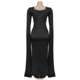 Cape Sleeve Rhinestone Split Dress BY-7259