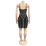 Sexy Hot Drill Sling Solid Mini Dress BY-7215
