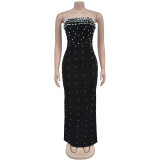 Tube Tops Bubble Bead Split Backless Maxi Dress  BY-7218