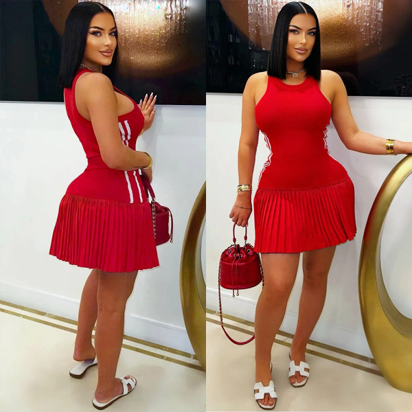 Sleevleless O Neck Pleated Mini Dress CYA-901755
