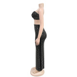 Hot Drill Wrap Chest Long Skirt 2 Piece Set BY-7222