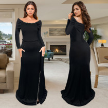 Long Sleeve Solid Color Split Maxi Dress BY-7283