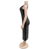 Backless Hot Drill Sling Midi Dress BY-7219