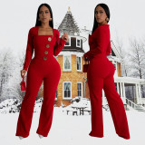 Solid Color Long Sleeve Jumpsuit BY-7201