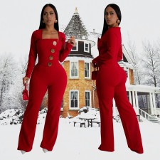 Solid Color Long Sleeve Jumpsuit BY-7201