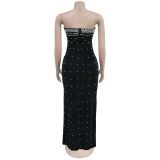 Tube Tops Bubble Bead Split Backless Maxi Dress  BY-7218