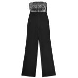 Hot Drill Wrap Chest Solid Color Loose Jumpsuit BY-7343
