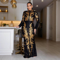 Sequin Long Sleeve Fishtail Dress CYA-901652