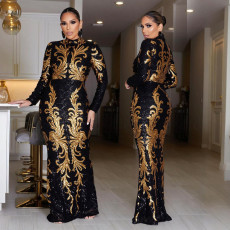 Sequin Long Sleeve Fishtail Dress CYA-901652