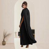 Slim Waist Button Shawl Maxi Dress BY-7279