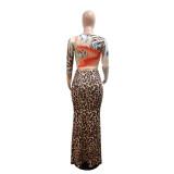 Long Sleeve Tops And Leopard Print Long Skirts Suit CYA-901787