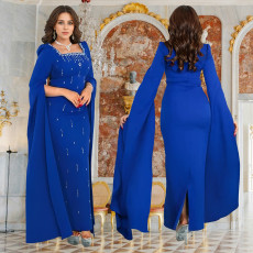 Cape Sleeve Rhinestone Split Dress BY-7259
