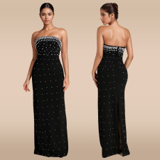 Tube Tops Bubble Bead Split Backless Maxi Dress  BY-7218