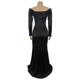 Long Sleeve Solid Color Split Maxi Dress BY-7283