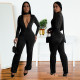 Long Sleeve Deep V Neck Hot Drill Jumpsuit BY-7213