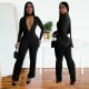Long Sleeve Deep V Neck Hot Drill Jumpsuit BY-7213