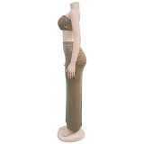 Hot Drill Wrap Chest Long Skirt 2 Piece Set BY-7222