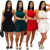 Sleevleless O Neck Pleated Mini Dress CYA-901755